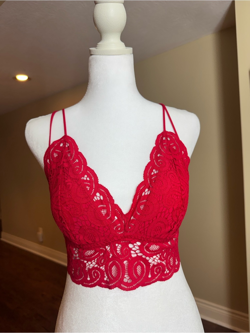 Victoria's Secret Red Lace Longline Bralette with Double Straps